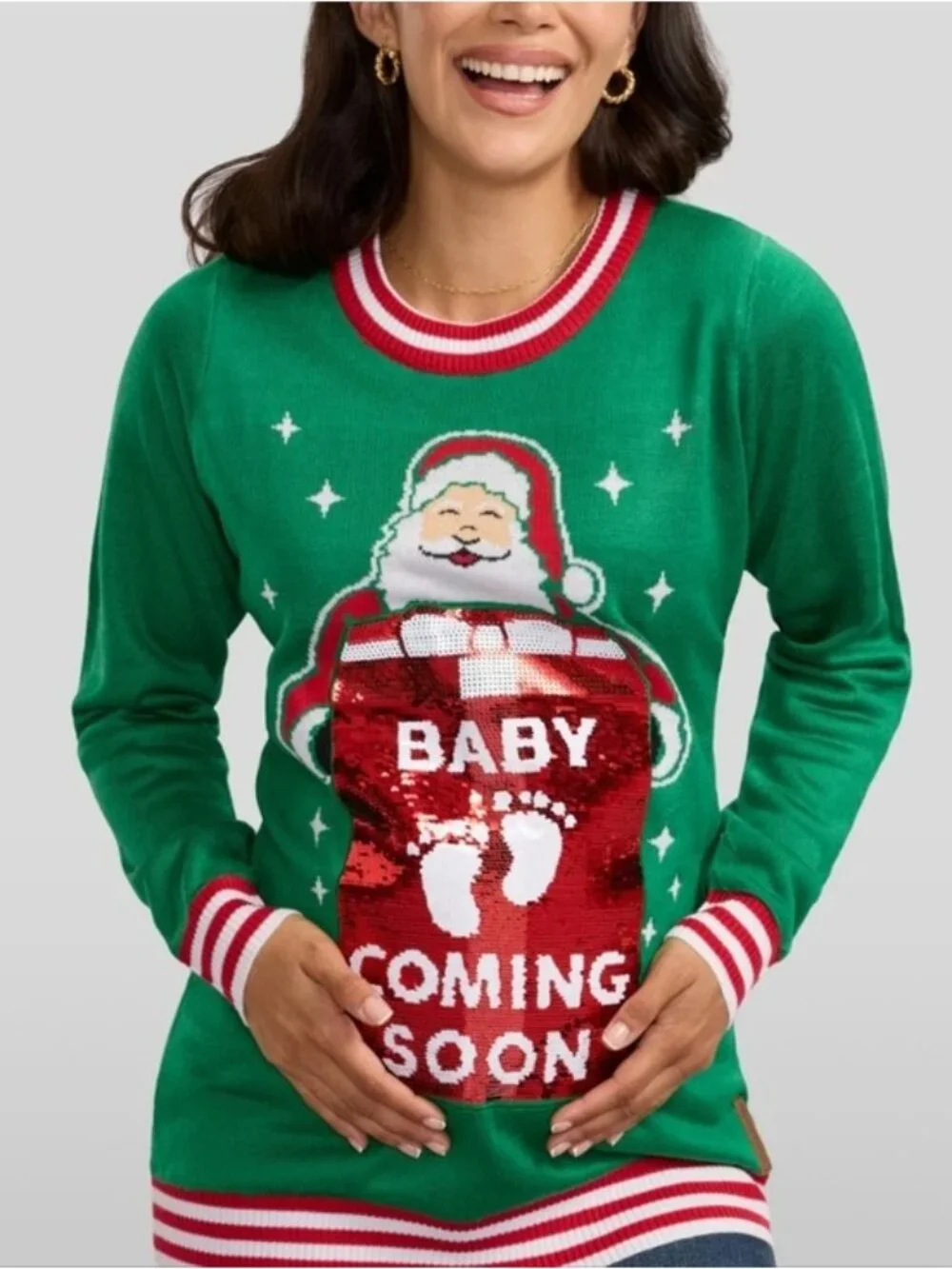 Tipsy Elves Women's Big Reveal Reversible Sequin Maternity Christmas Sweater New